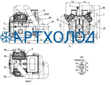 Двухступенчатый компрессор S5-26.16Y (R-404A, R-507, R-134a, R-407C LBP) Frascold