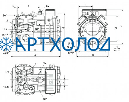 Компрессор Q4-20.1Y (R-404A, R-507, R-134a, R-407C LBP) Frascold